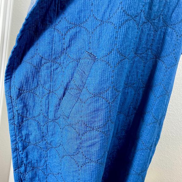 Horses Atelier Blue Geometric Quilted Blanket Kaftan Cover-Up Dress M/L *Flaw - Picture 6 of 9